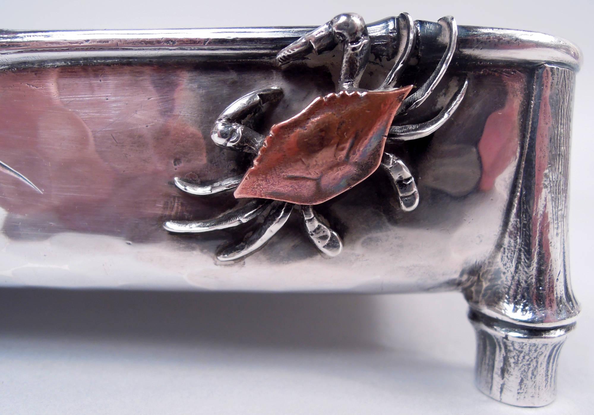 Whiting Japonesque Mixed Metal Sterling Silver Bamboo & Crab Bowl For Sale 1