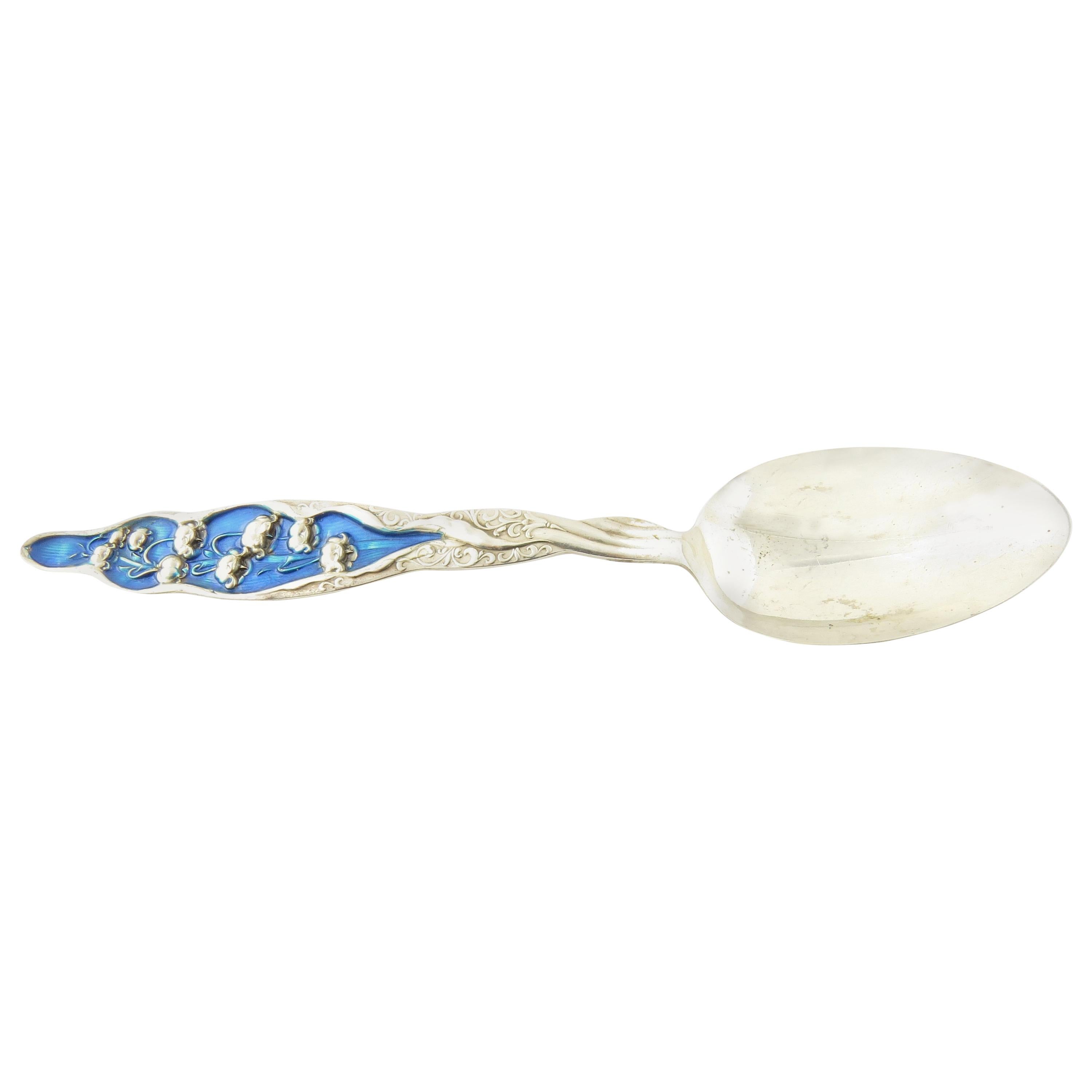 Whiting Lily of the Valley 1885 Sterling Silver Tapered End Enamel Teaspoon
