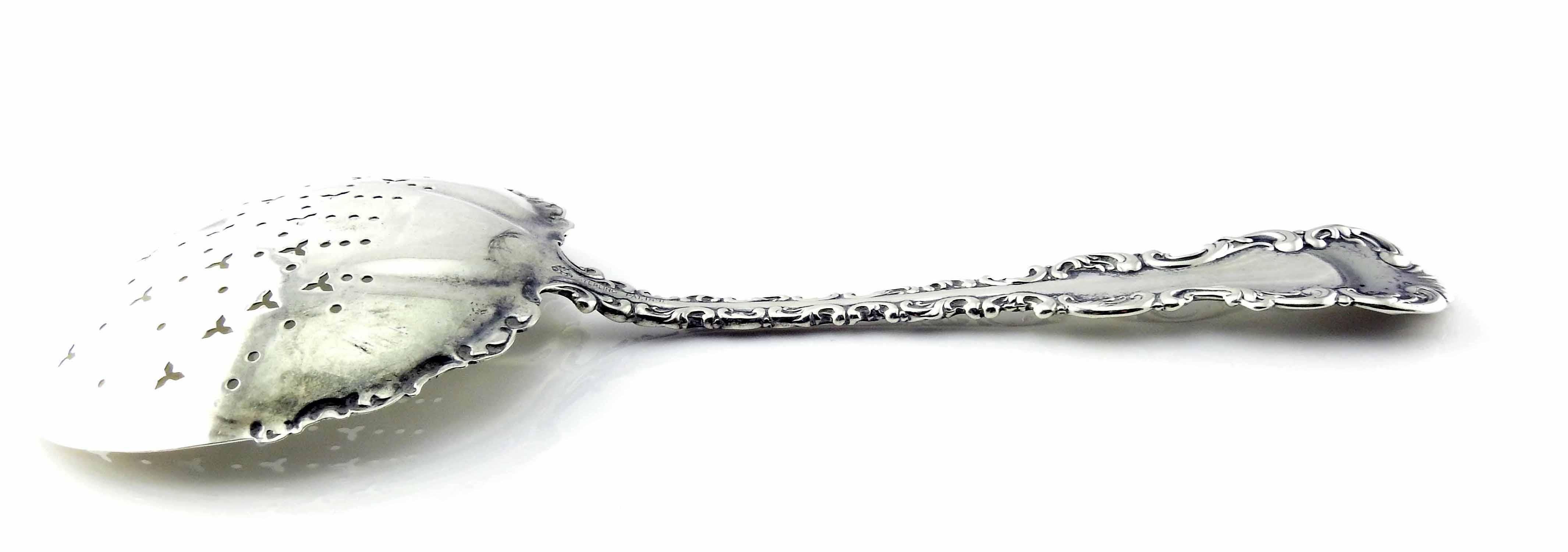 Whiting Manufacturing Co Sterl Silver Louis XV Pierced Pea Serving Spoon #4388 For Sale 4