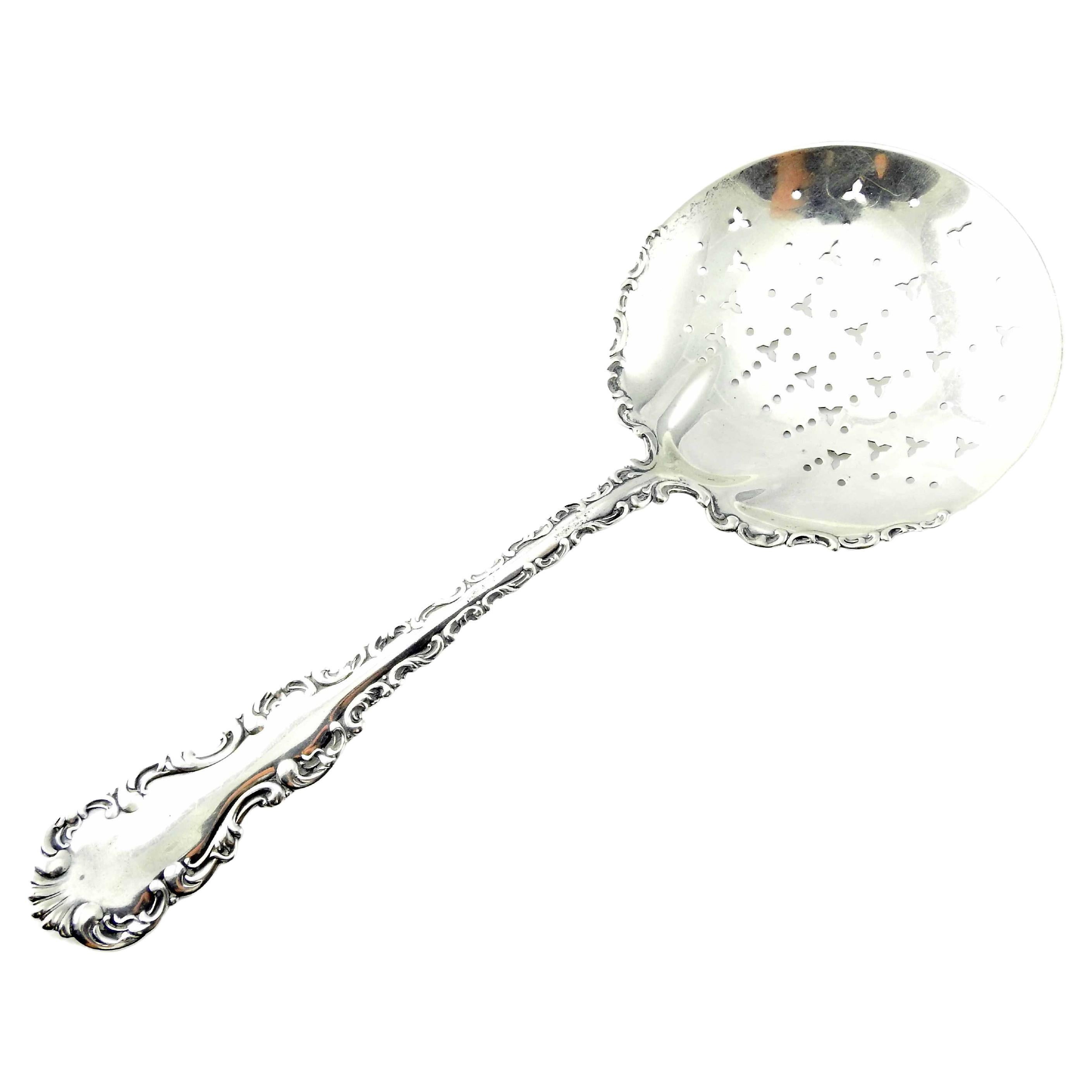 Whiting Manufacturing Co Sterl Silver Louis XV Pierced Pea Serving Spoon #4388 For Sale