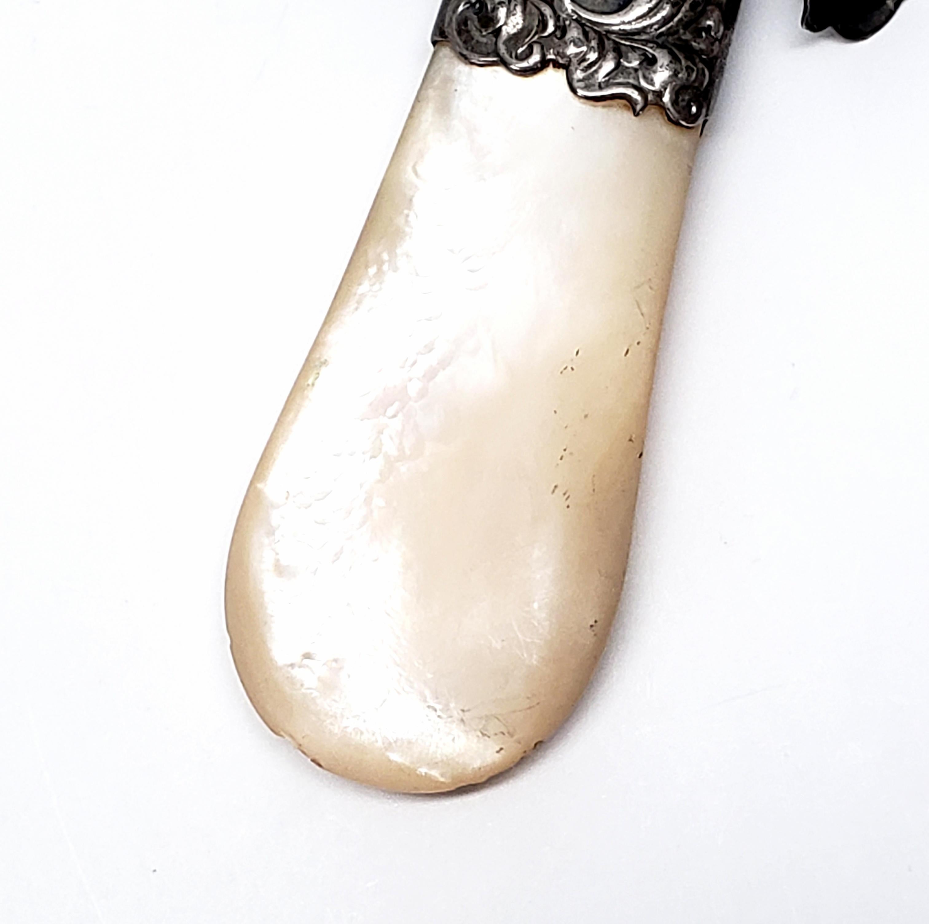 Whiting Mfg Sterling SIlver Mother of Pearl Baby Whistle & Rattle 1