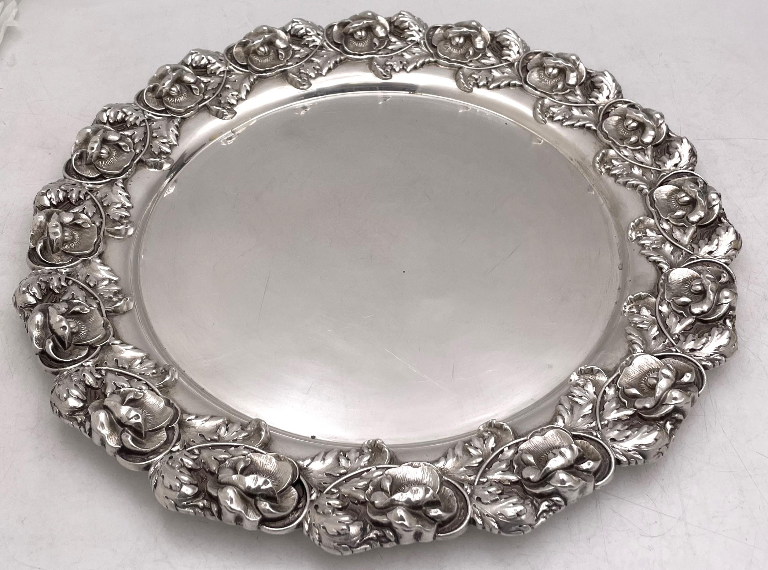 American Whiting Round Sterling Silver Tray / Platter in Art Nouveau Style For Sale