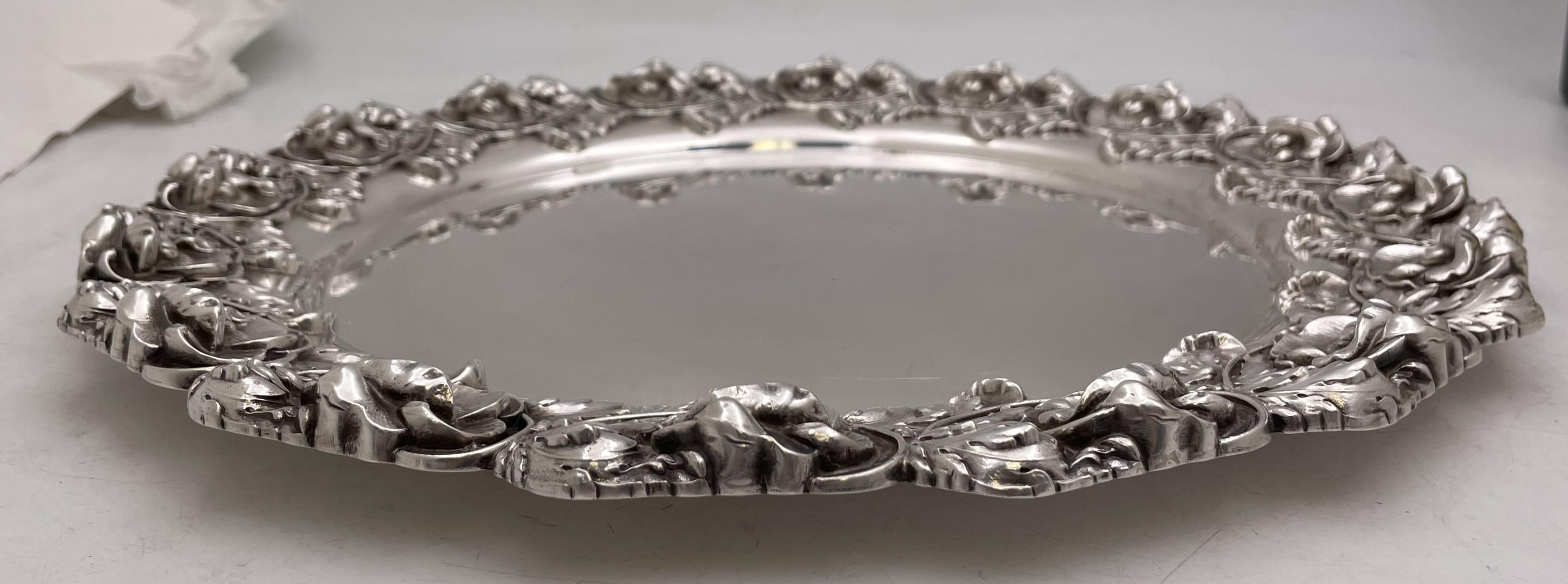 Whiting Round Sterling Silver Tray / Platter in Art Nouveau Style In Good Condition For Sale In New York, NY
