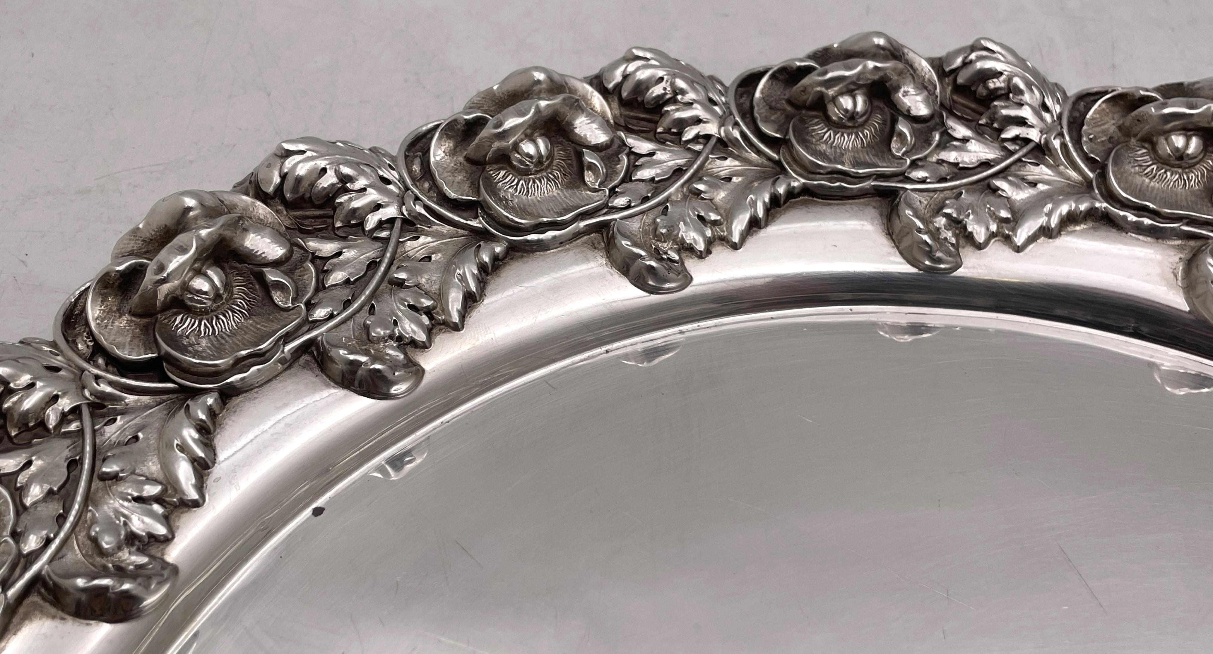 20th Century Whiting Round Sterling Silver Tray / Platter in Art Nouveau Style For Sale