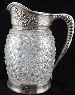 Whiting Sterling and Cut Glass Pitcher Circ 1890