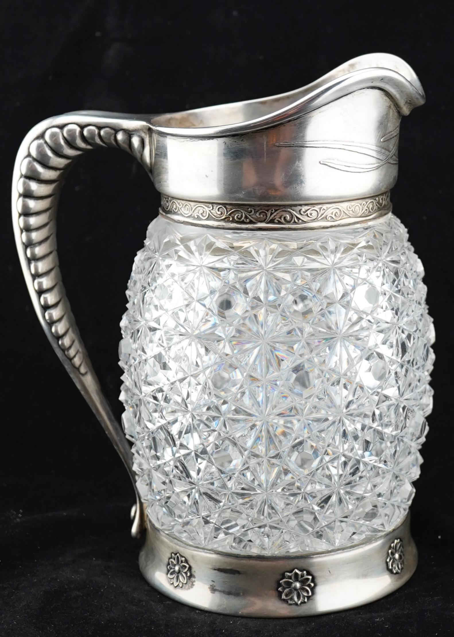 Whiting Krug aus Sterling und geschliffenem Glas, um 1890 im Zustand „Hervorragend“ im Angebot in Sarasota, FL