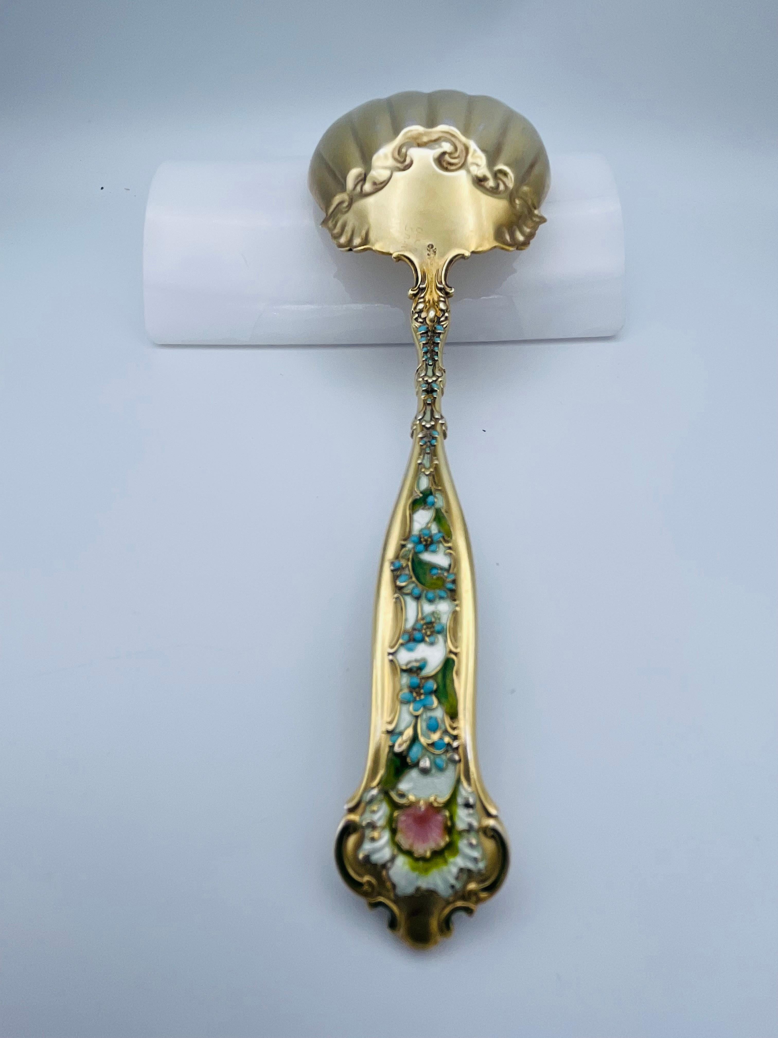 North American Whiting Sterling Floral Enamel Berry Spoon