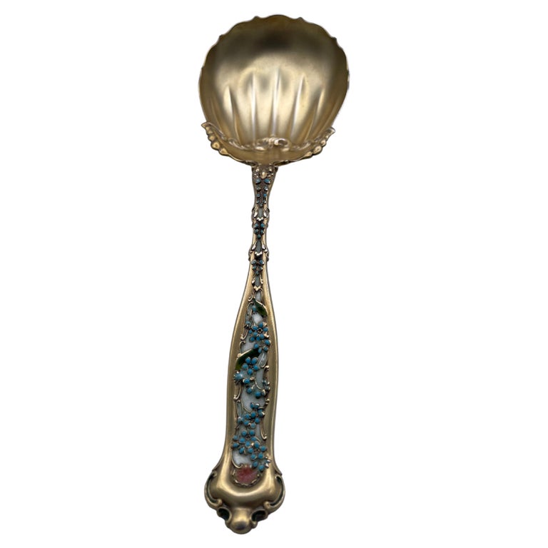 Whiting Sterling Floral Enamel Berry Spoon For Sale at 1stDibs