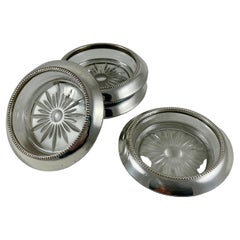 Whiting Sterling Silver and Starburst Crystal Drink Coasters, S/4