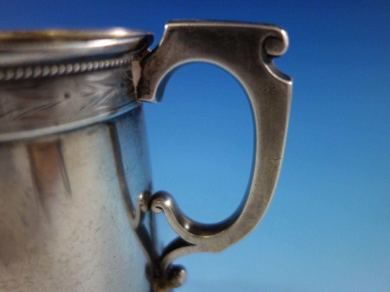 Whiting Sterling Silver Baby Child's Cup Mug Brite-Cut Border and Beading #35 In Fair Condition In Big Bend, WI