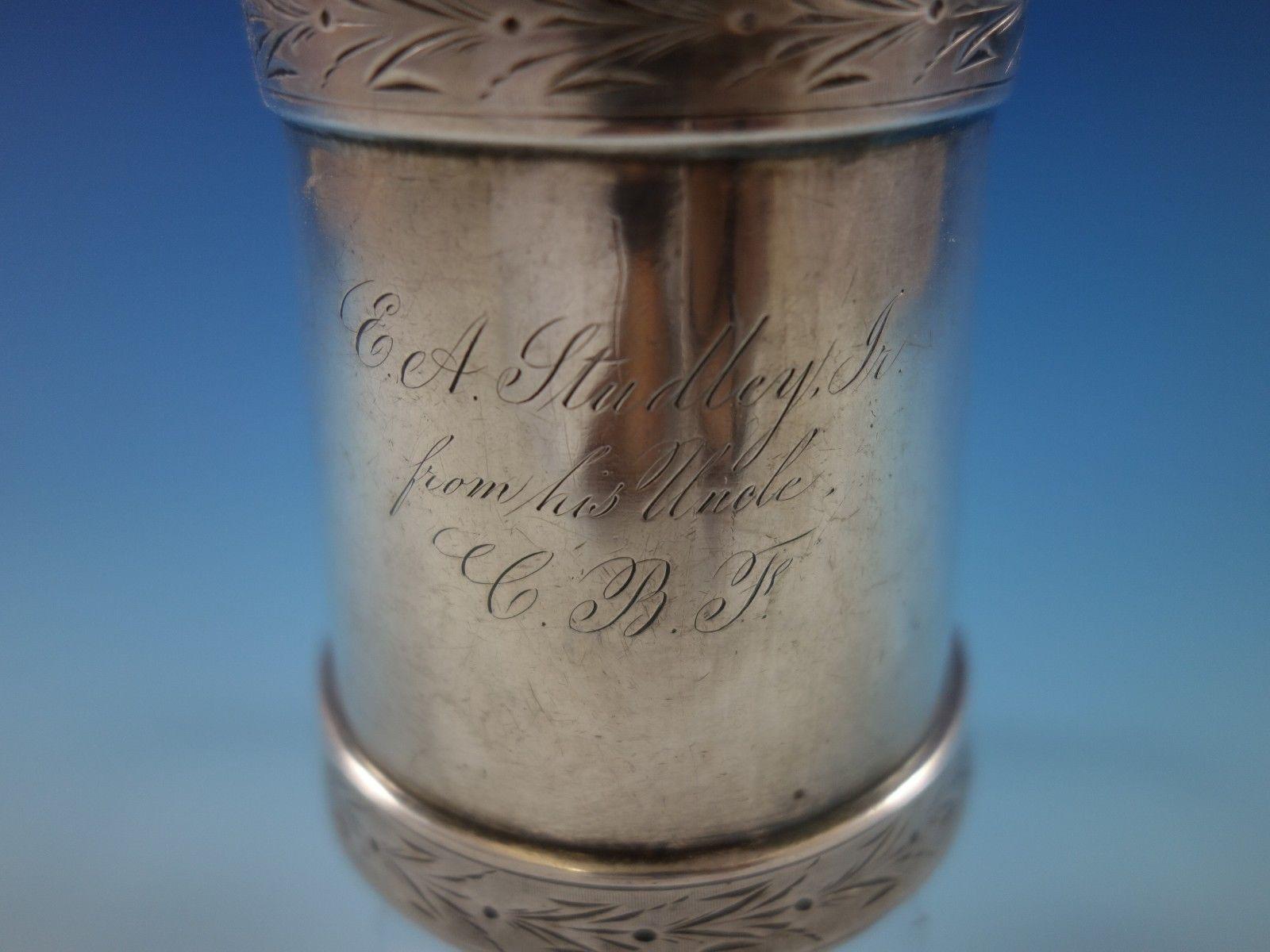 19th Century Whiting Sterling Silver Baby Child's Cup Mug Brite-Cut Border and Beading #35