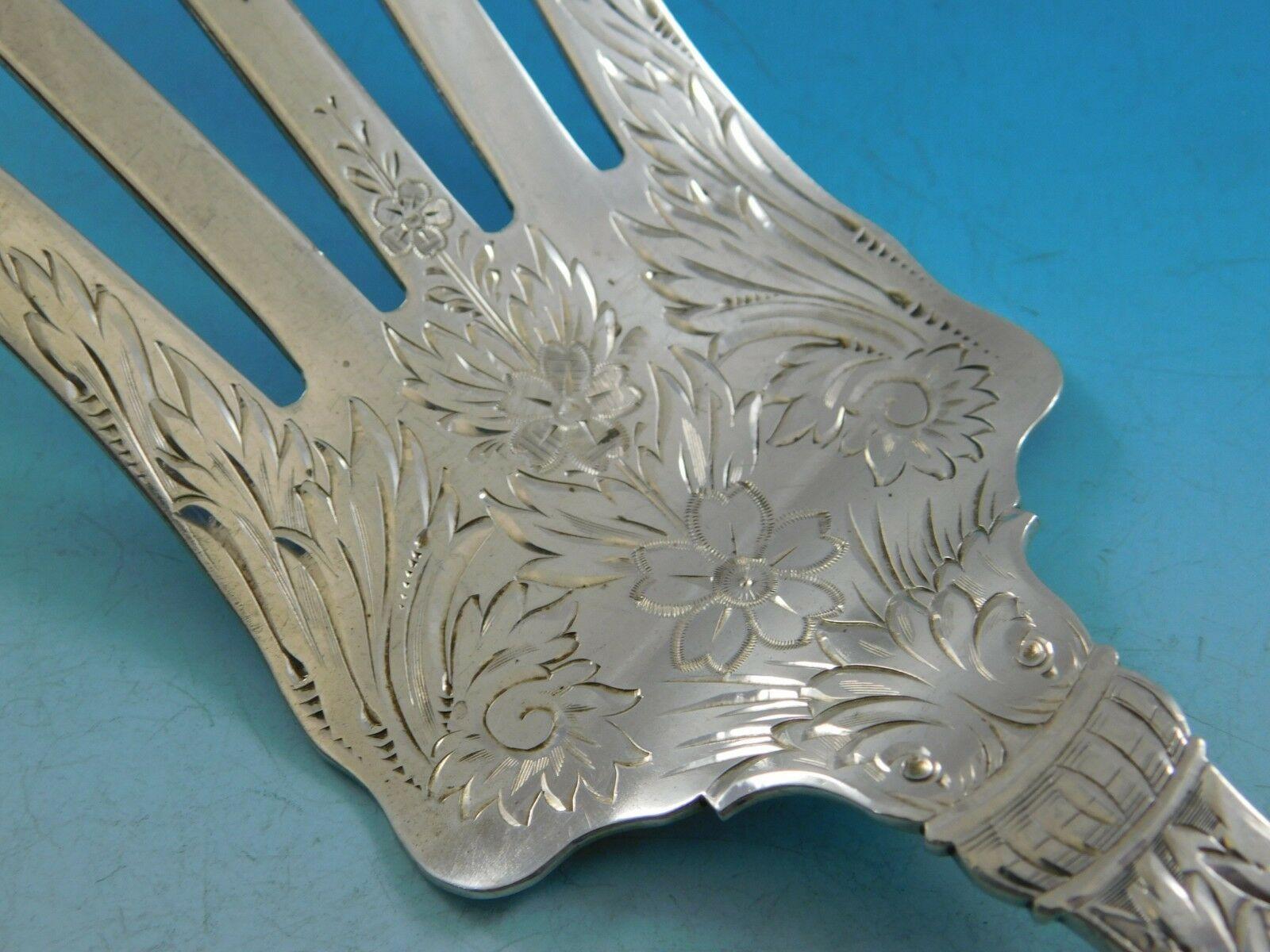 Whiting Sterling Silver Fish Serving Set Engraved with Flowers 1