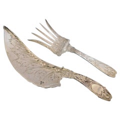 Whiting Sterling Silver Fish Serving Set Engraved with Flowers