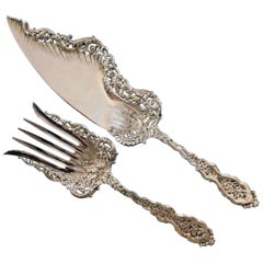 Set da portata per pesce in argento Sterling Whiting, fuso a mano e traforato con fiori