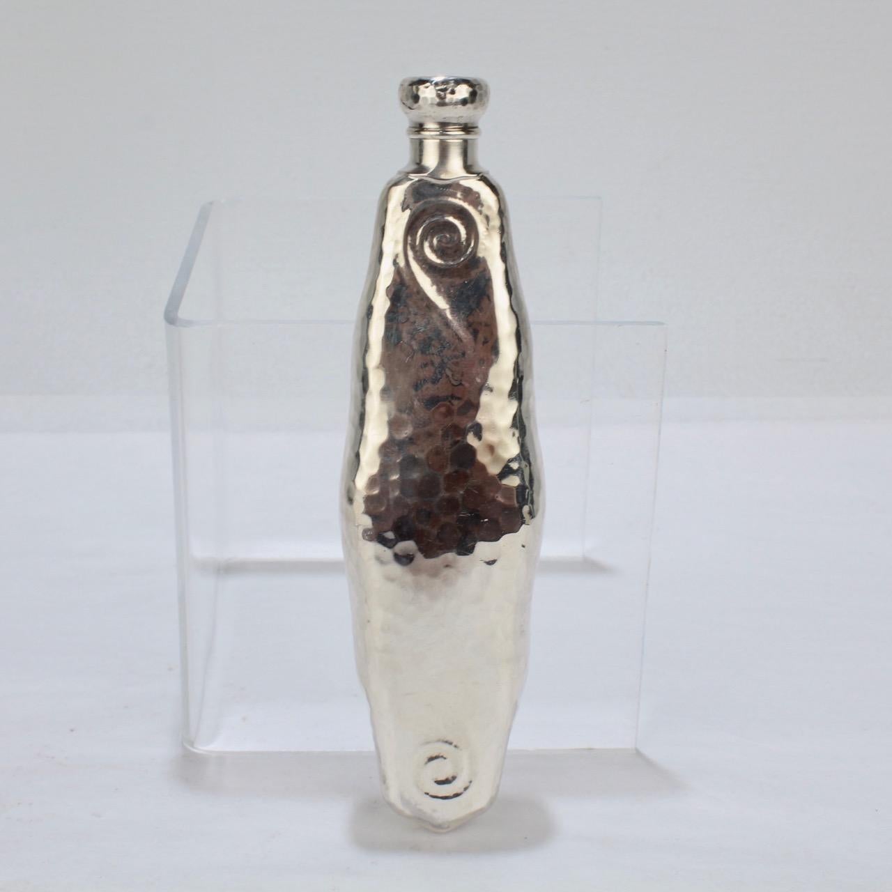 Women's or Men's Whiting Sterling Silver Hand Hammered Art Nouveau Liquor or Perfume Flask For Sale