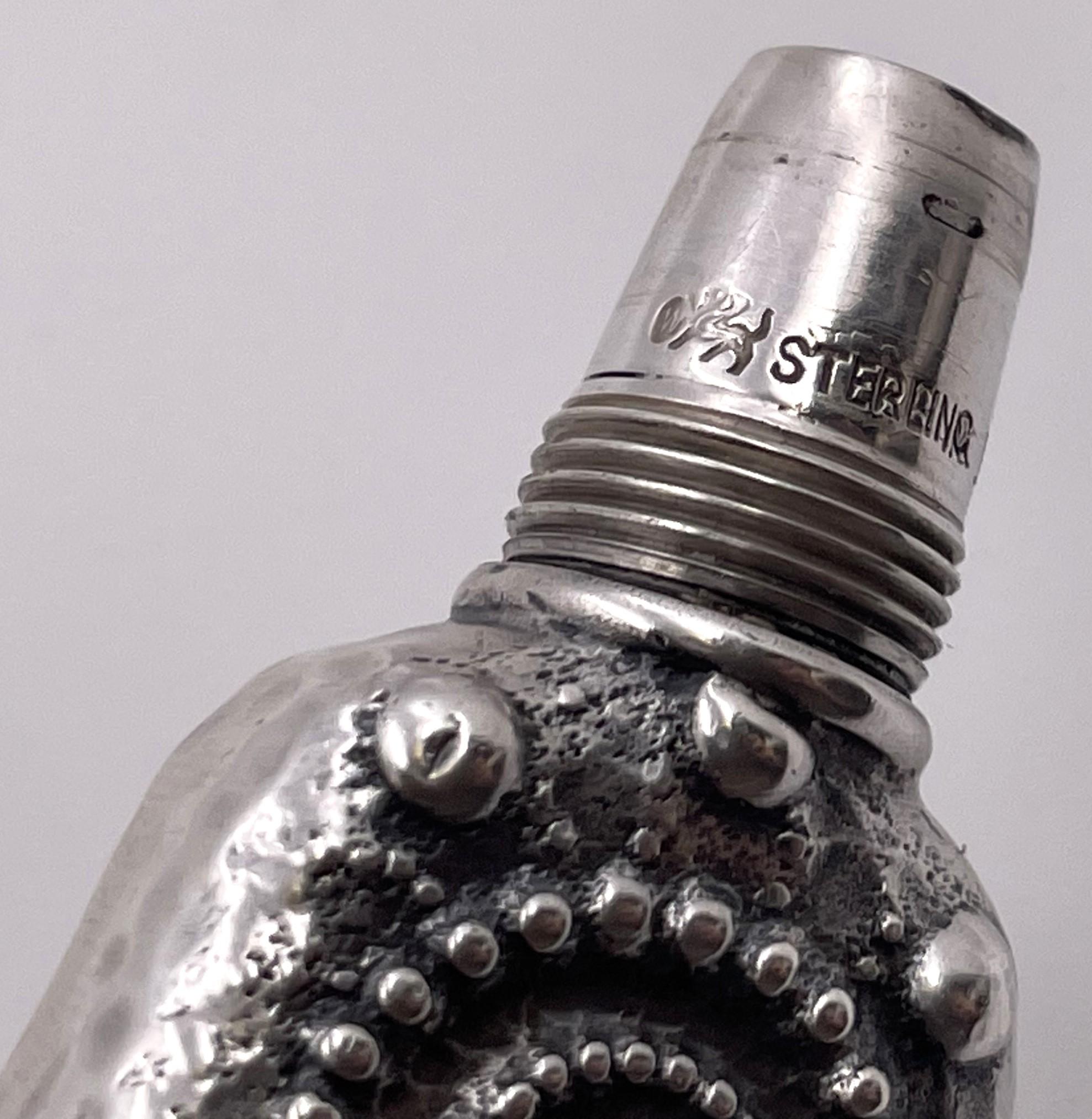 Whiting Sterling Silver Perfume Bottle/ Scent Vial in Japonesque Style 1880s For Sale 2