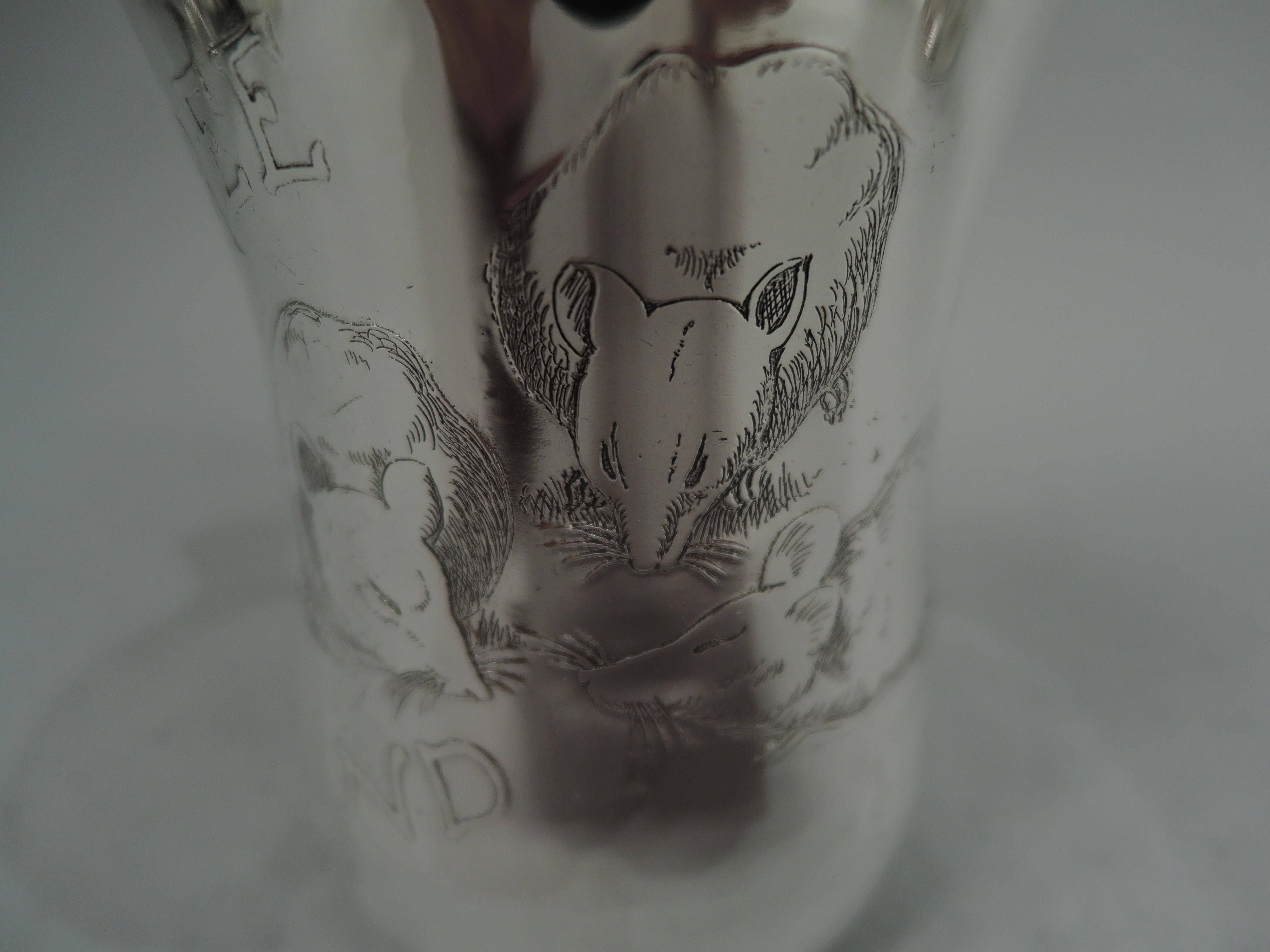 Art Nouveau Whiting Sterling Silver Three Blind Mice Nursery Rhyme Baby Cup For Sale