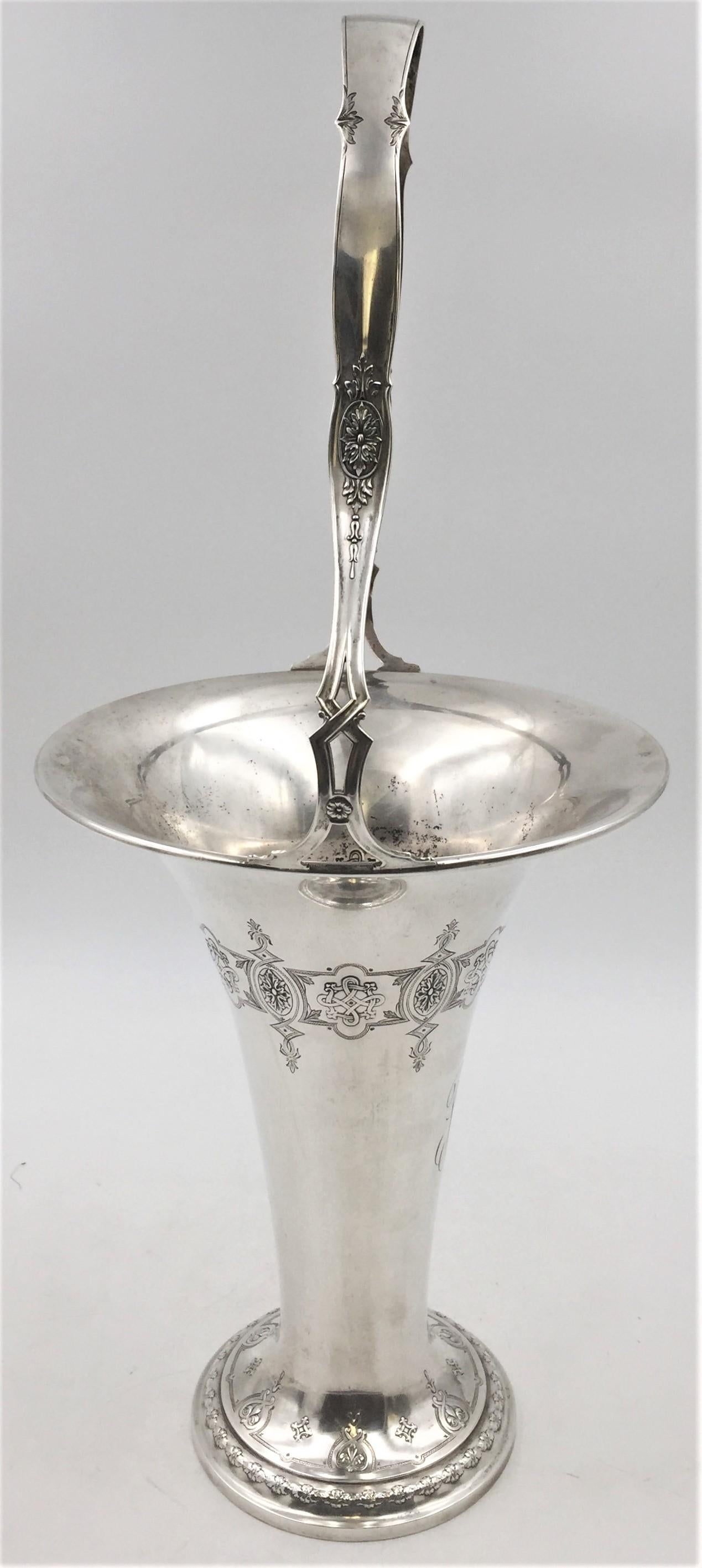 Art Deco Whiting Sterling Silver Vase with Handle / Pedestal Basket For Sale