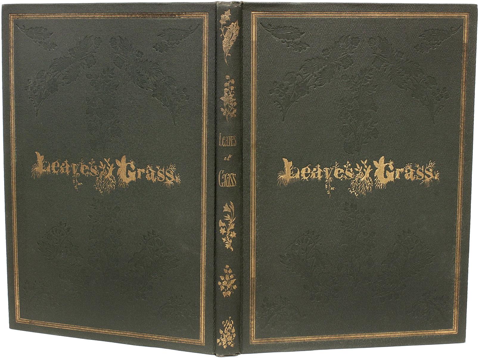 AUTHOR: WHITMAN, Walt. 

TITLE: Leaves of Grass. Facsimile Edition of 1855 Text. 

PUBLISHER: Portland Maine: Thomas Bird Mosher, 1919.

DESCRIPTION: 1 vol., 1 of 250 copies. original dark olive green cloth with gilt stamped triple rule frame