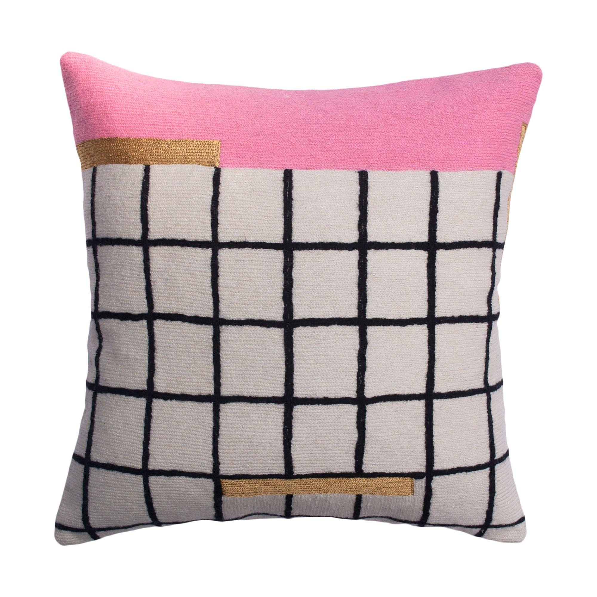Whitney Grid Modern Hand Embroidered Geometric Throw Pillow Cover