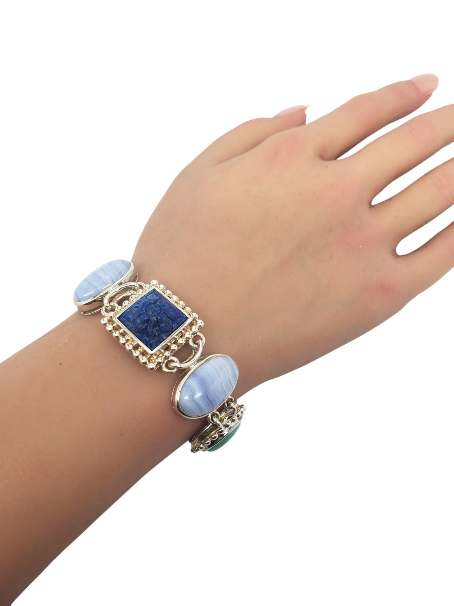 Whitney Kelly Sterling Silver Carved Lapis Bracelet #19521 For Sale 5