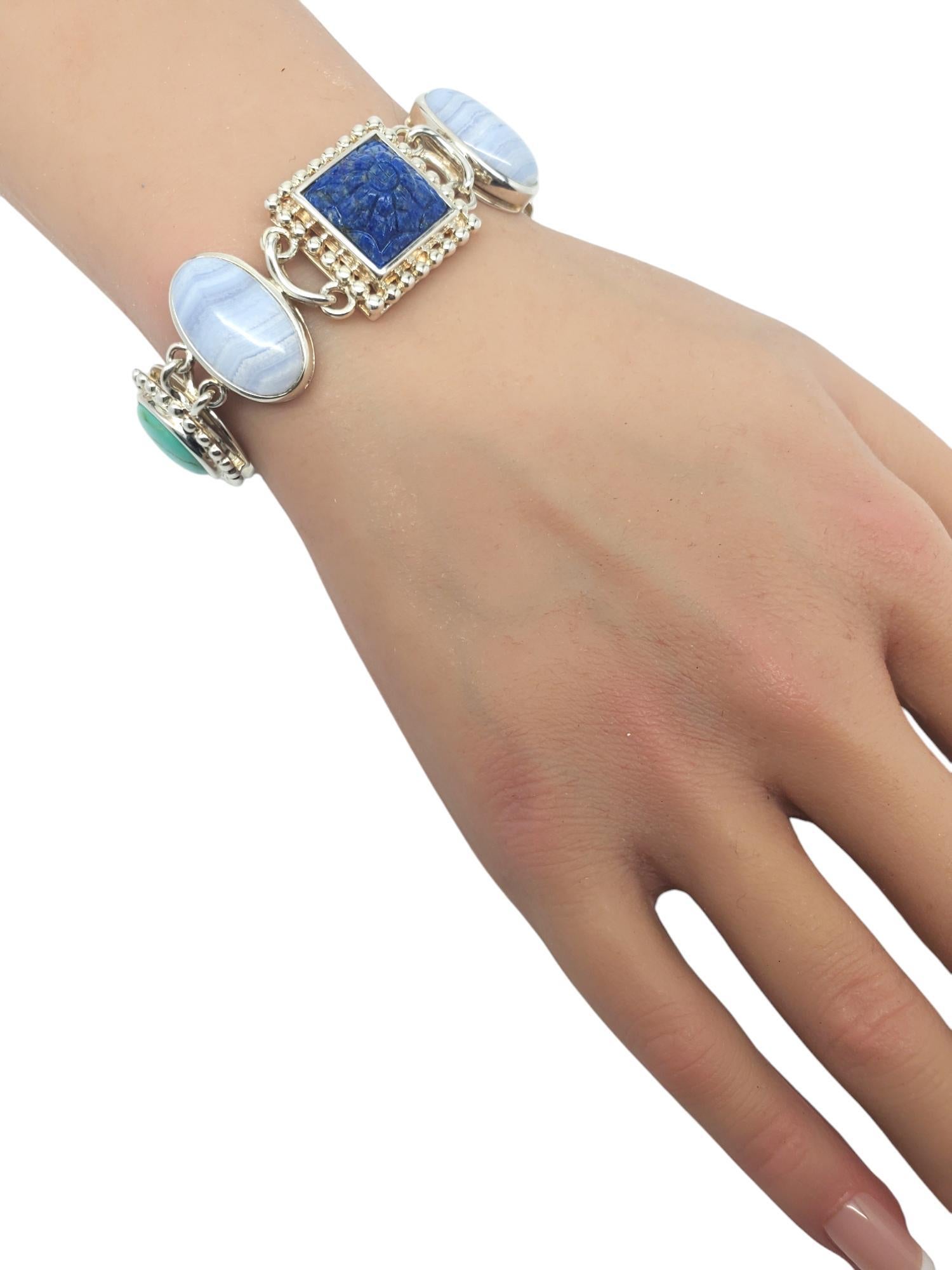 Whitney Kelly Sterling Silver Carved Lapis Bracelet #19521 For Sale 6