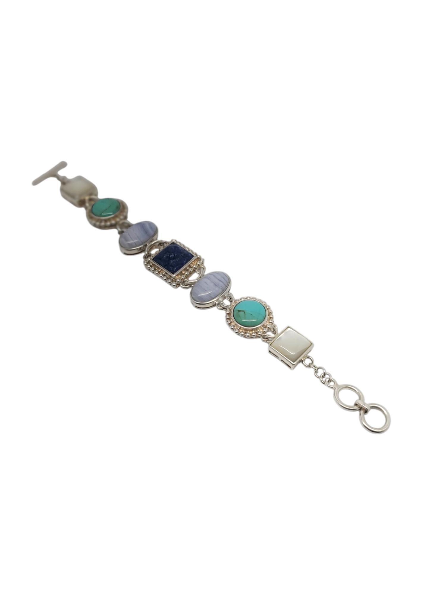 Mixed Cut Whitney Kelly Sterling Silver Carved Lapis Bracelet #19521 For Sale