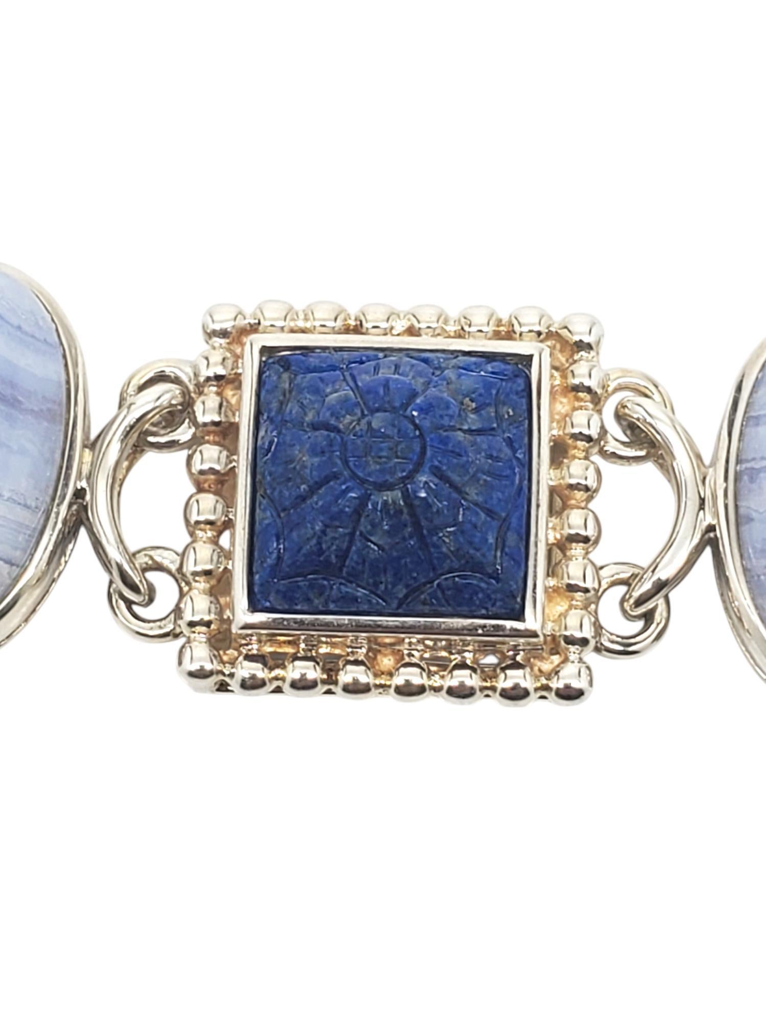 Women's Whitney Kelly Sterling Silver Carved Lapis Bracelet #19521 For Sale