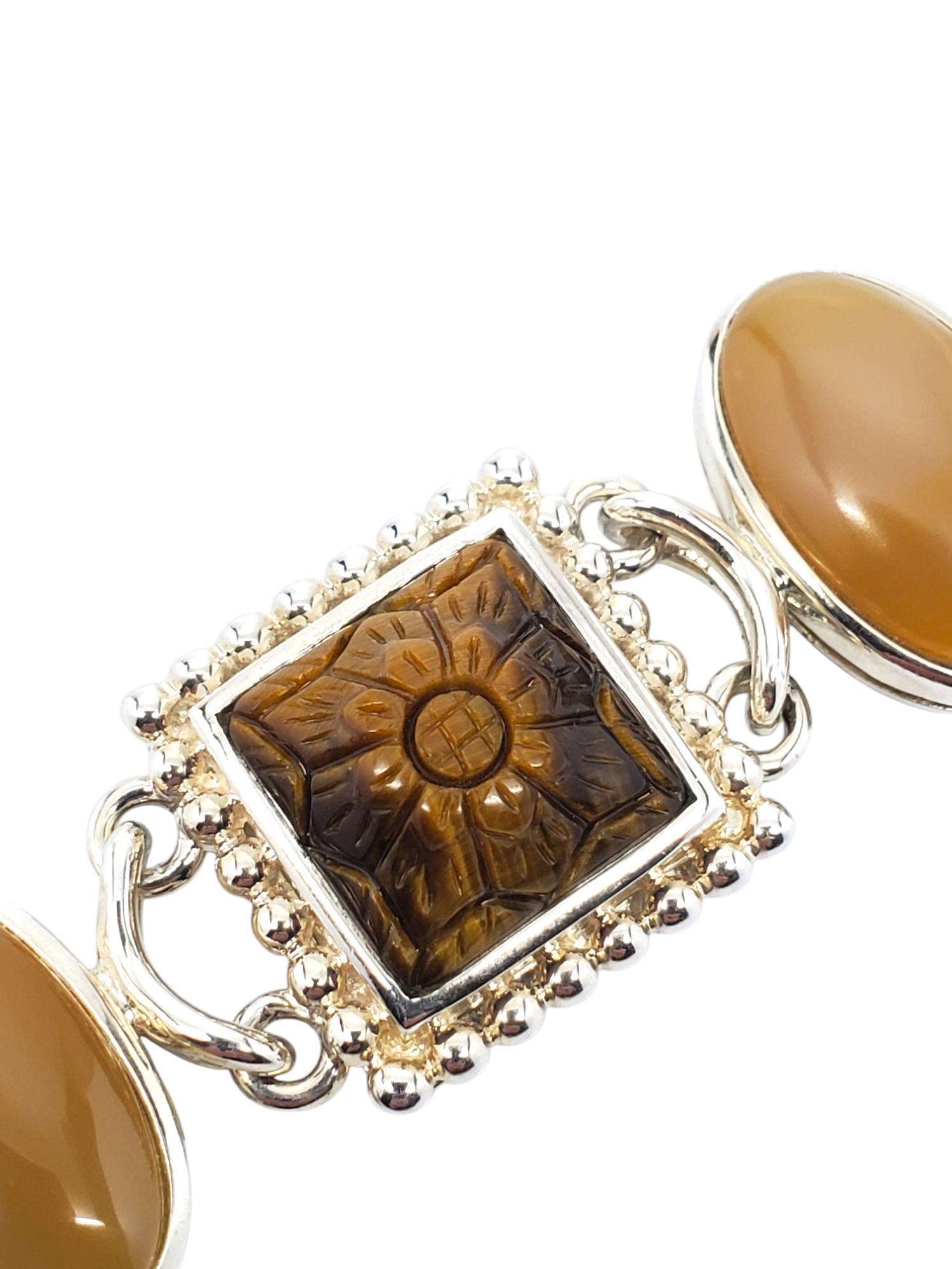Mixed Cut Whitney Kelly Sterling Silver Carved Multi Stone Bracelet #19520 For Sale