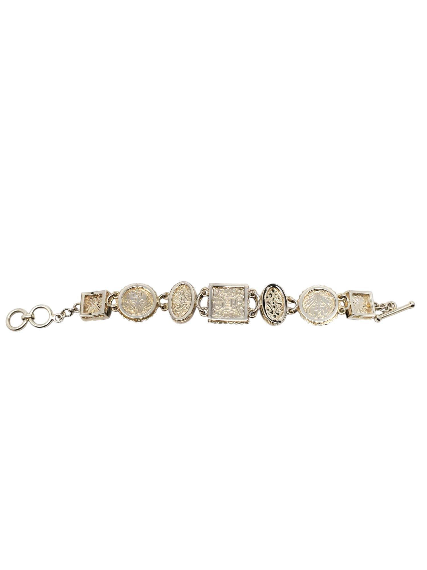 Whitney Kelly Sterling Silver Carved Multi Stone Bracelet #19520 In Good Condition For Sale In Washington Depot, CT