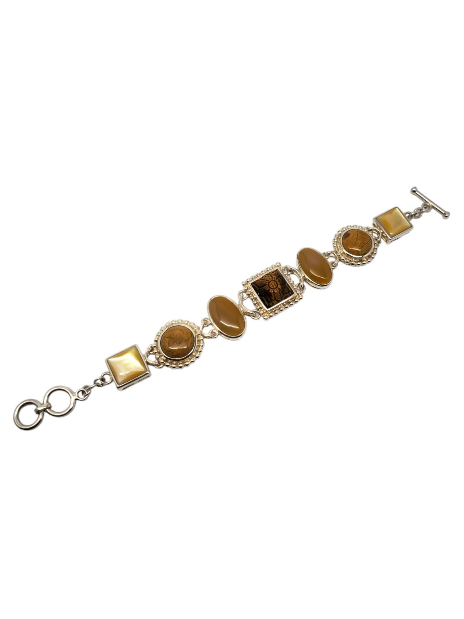 Whitney Kelly Sterling Silver Carved Multi Stone Bracelet #24205 Bon état - En vente à Washington Depot, CT