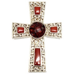 Whitney Kelly Sterling Silver Red Jasper Cut Glass Cross Pendant
