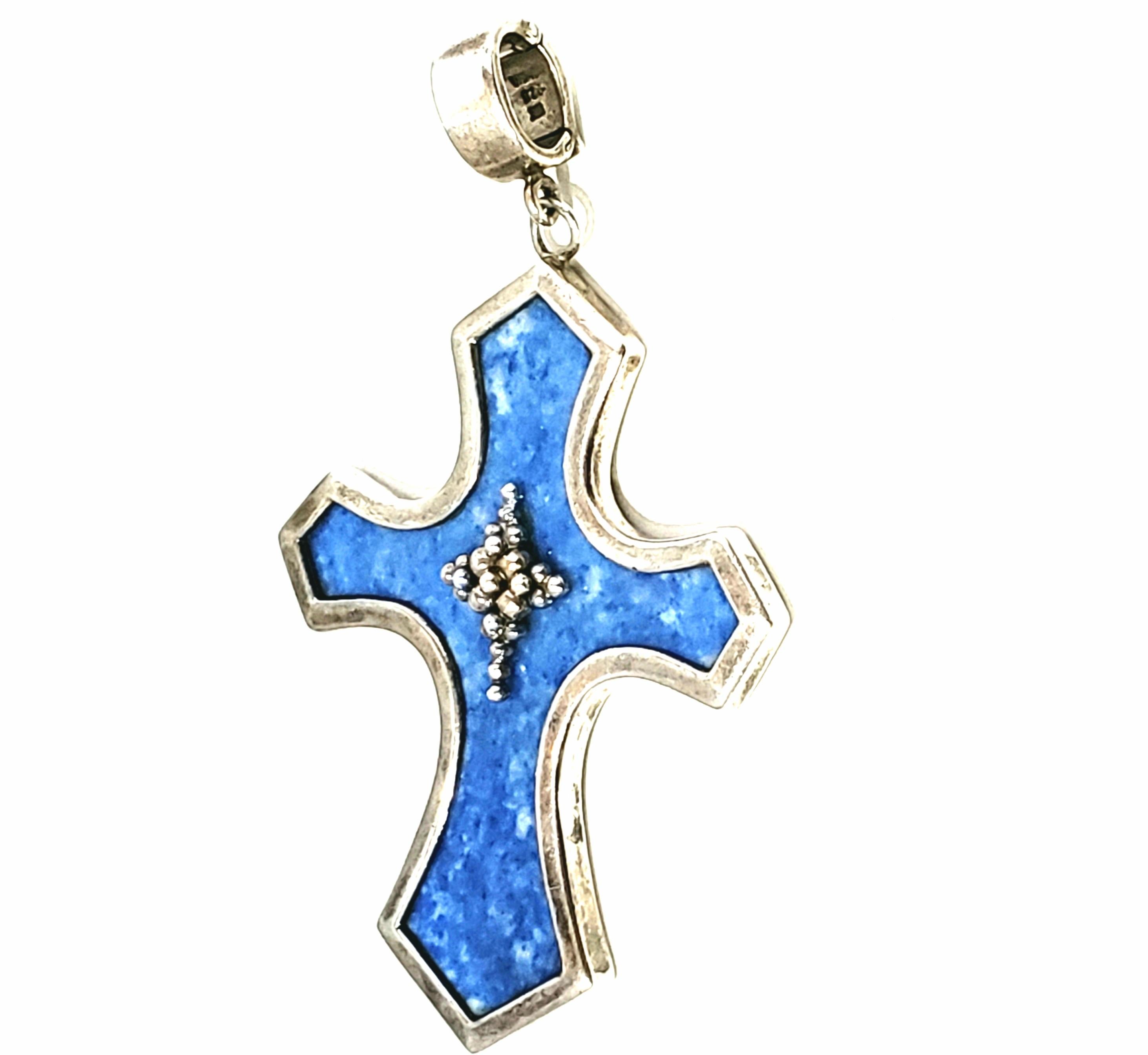 Whitney Kelly WK Sterling Blue Denim Lapis Cross Pendant In Good Condition For Sale In Washington Depot, CT