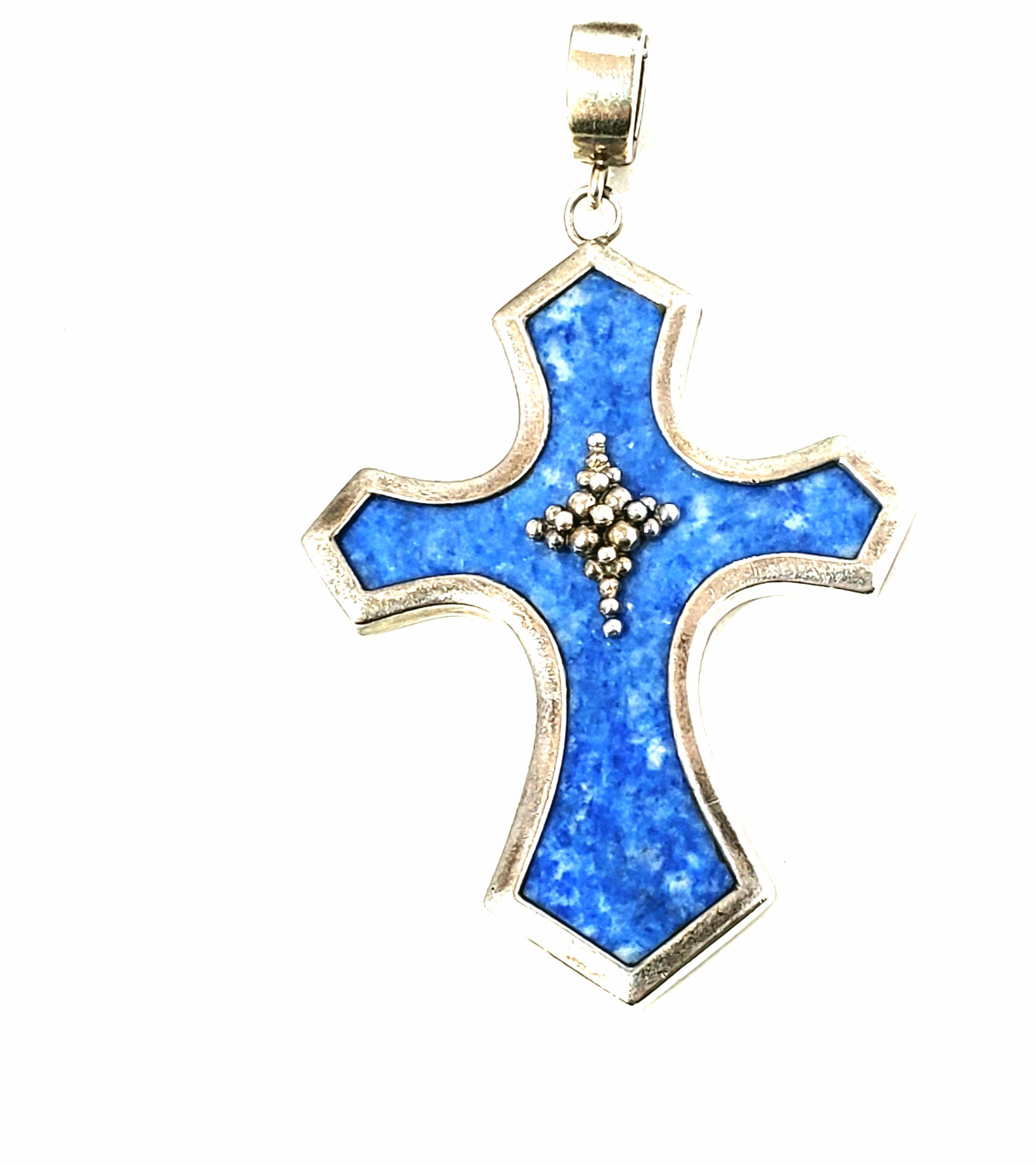 Women's or Men's Whitney Kelly WK Sterling Blue Denim Lapis Cross Pendant For Sale