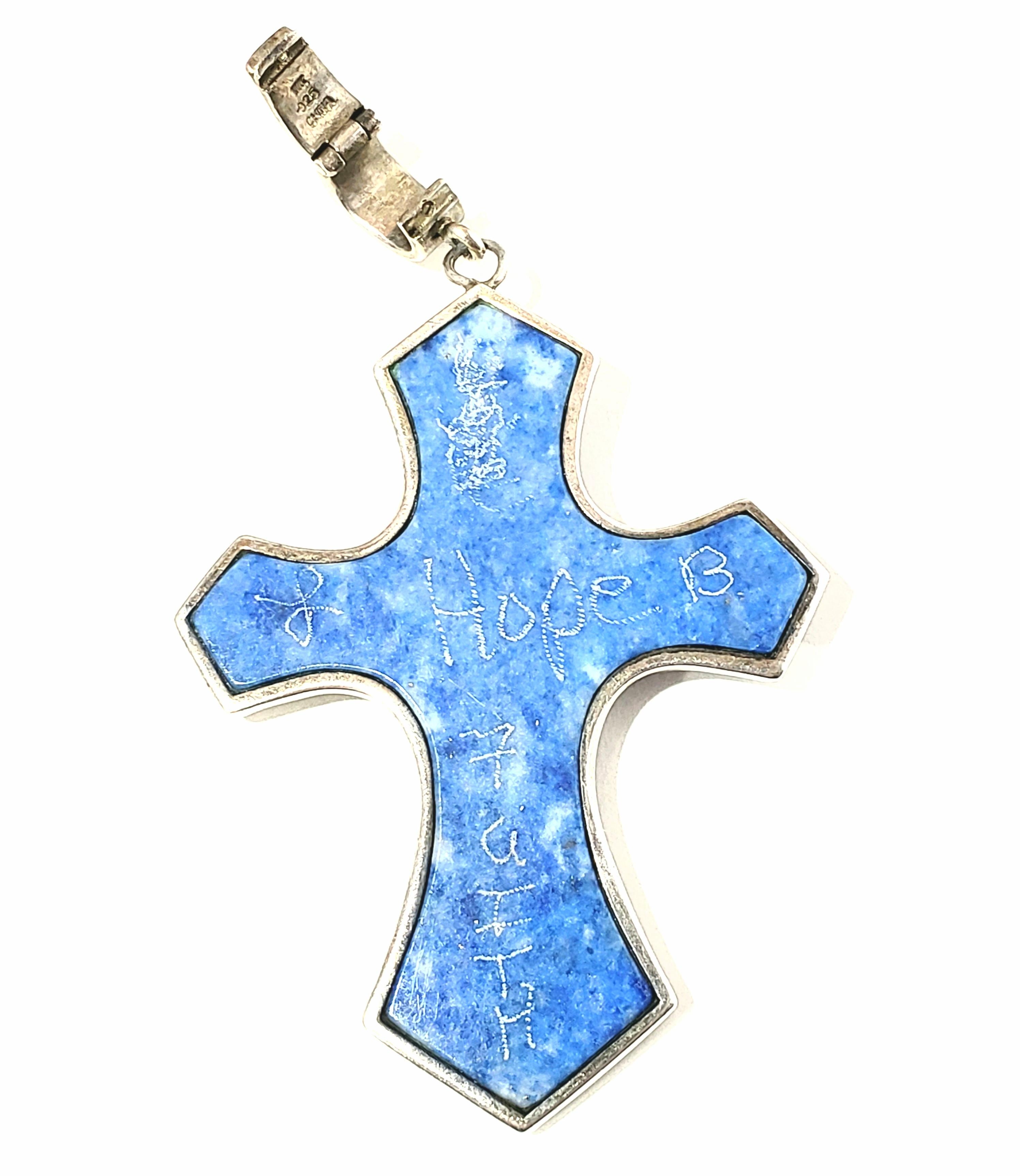 Whitney Kelly WK Sterling Blue Denim Lapis Cross Pendant For Sale 1