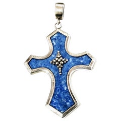 Whitney Kelly WK Sterling Blue Denim Lapis Cross Pendant