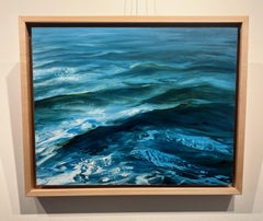 "Crossing" oil painting of waves in a deep blue ocean