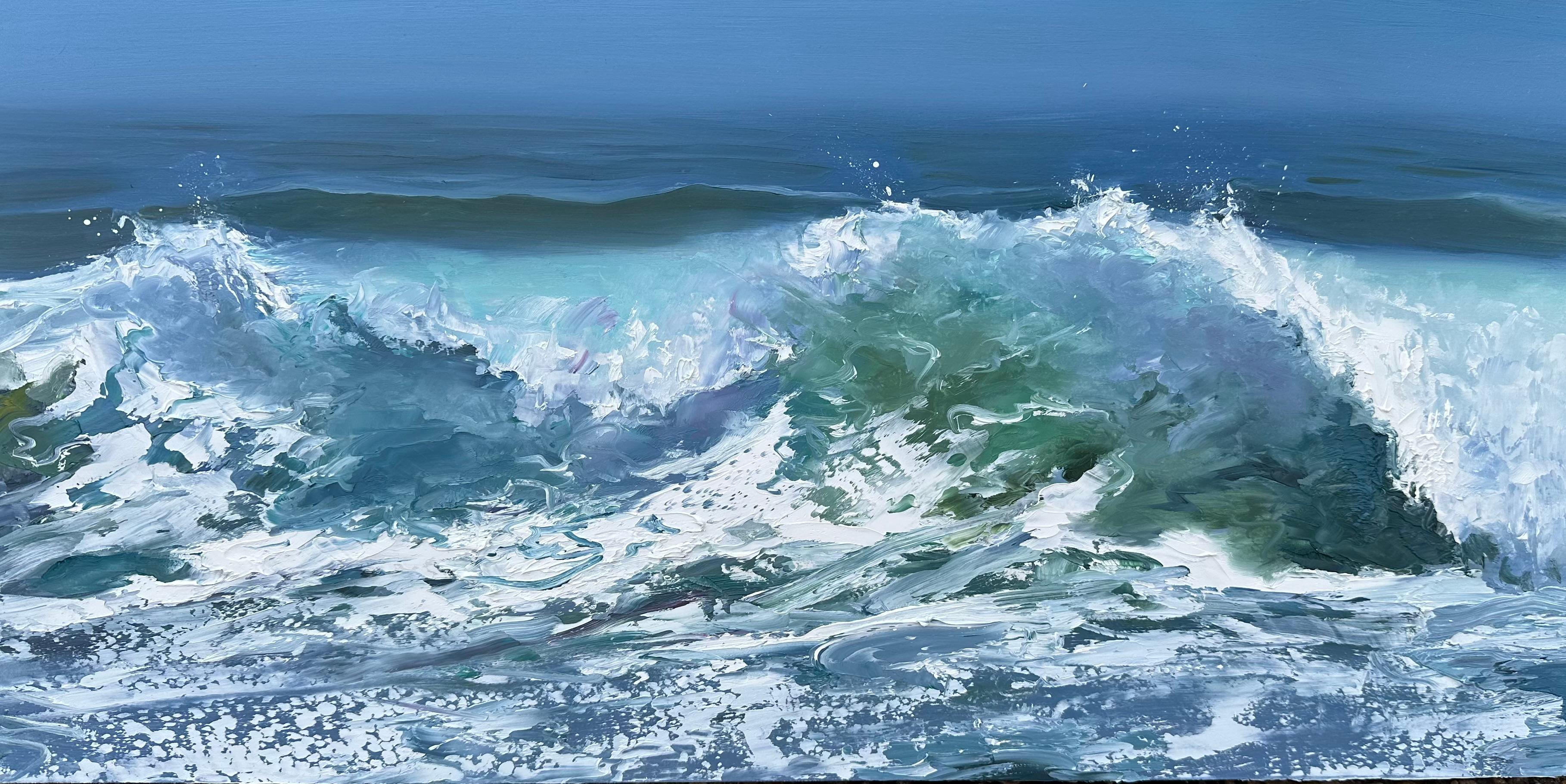 Whitney Knapp Landscape Painting - "Culmination", a landscape oil painting featuring crashing waves