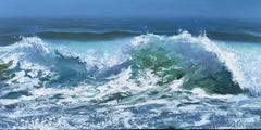"Culmination", a landscape oil painting featuring crashing waves