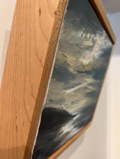 "Illuminated Cove" small scale oil painting seascape at dusk with clouds