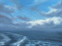 "Into the Mystic", un paysage peint à l'huile représentant un ciel et un rivage éthérés.
