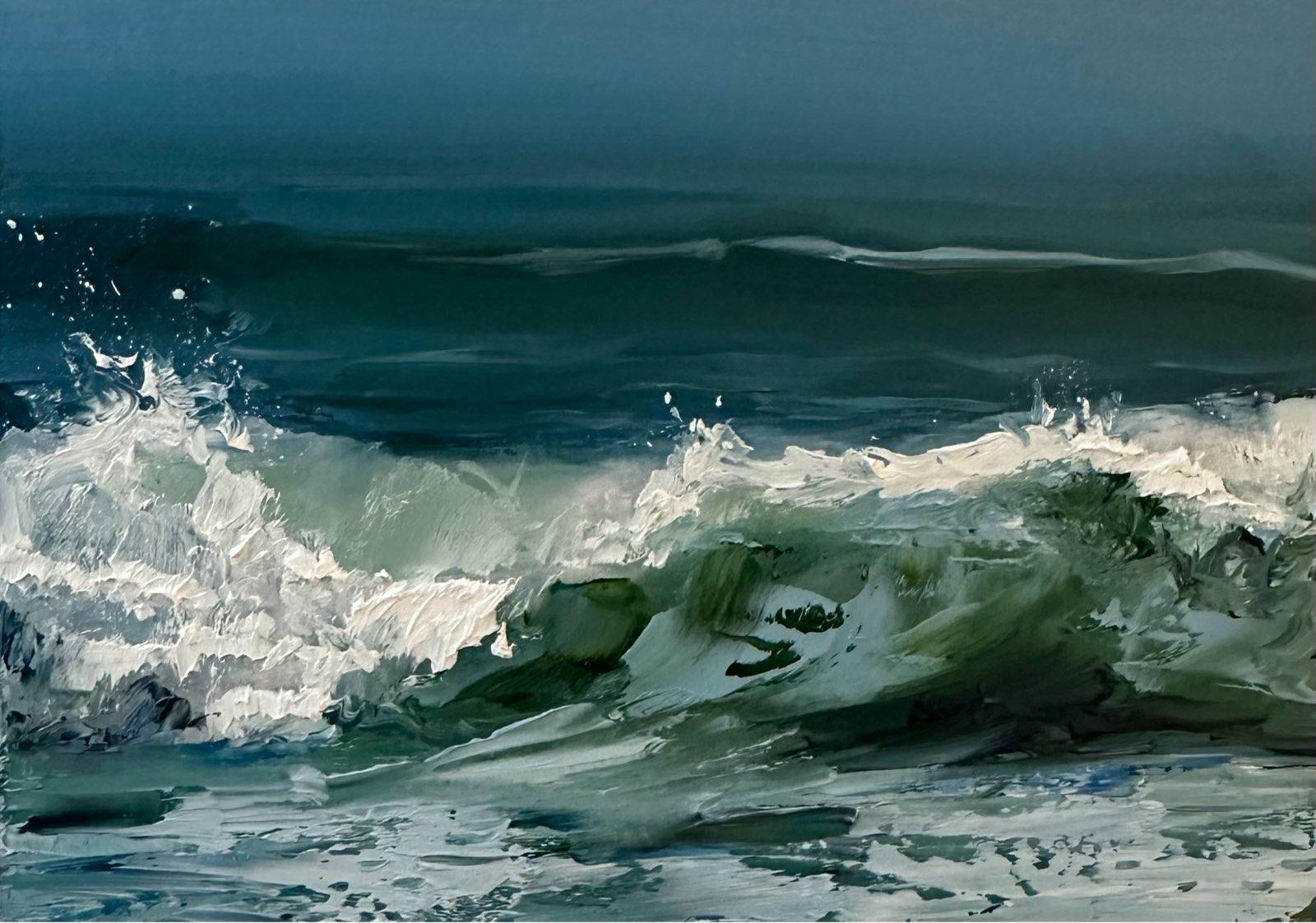 Whitney Knapp Landscape Painting - "Rising Tide", crashing tide landscape oil painting