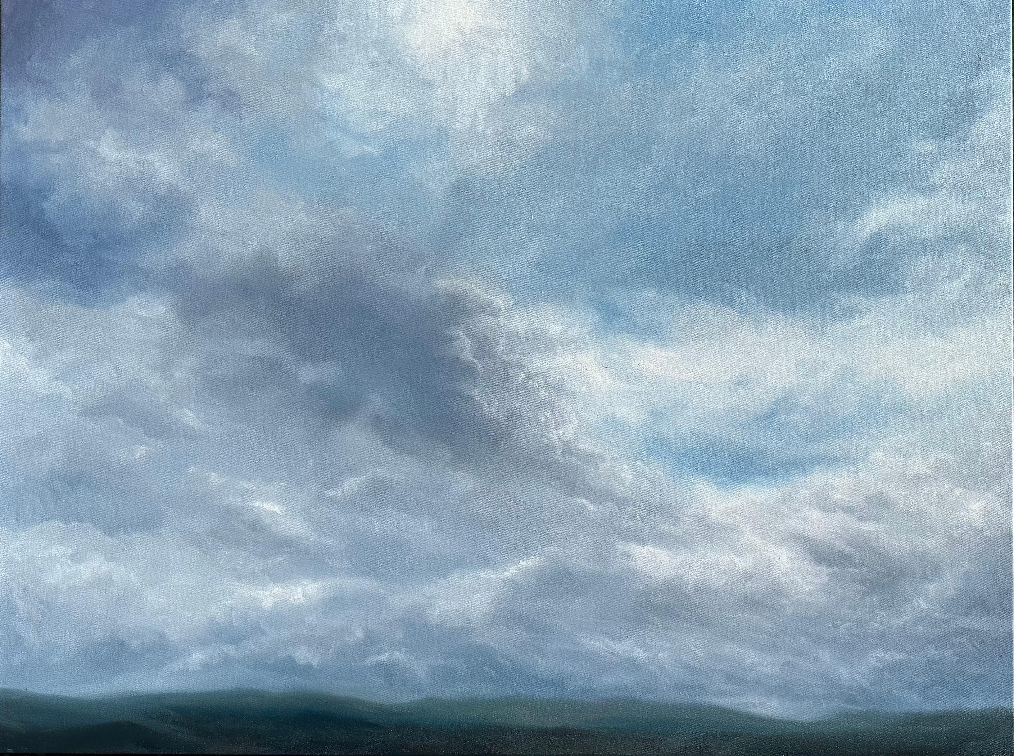 "Under a Sky", a landscape oil painting featuring a moody mystical sky