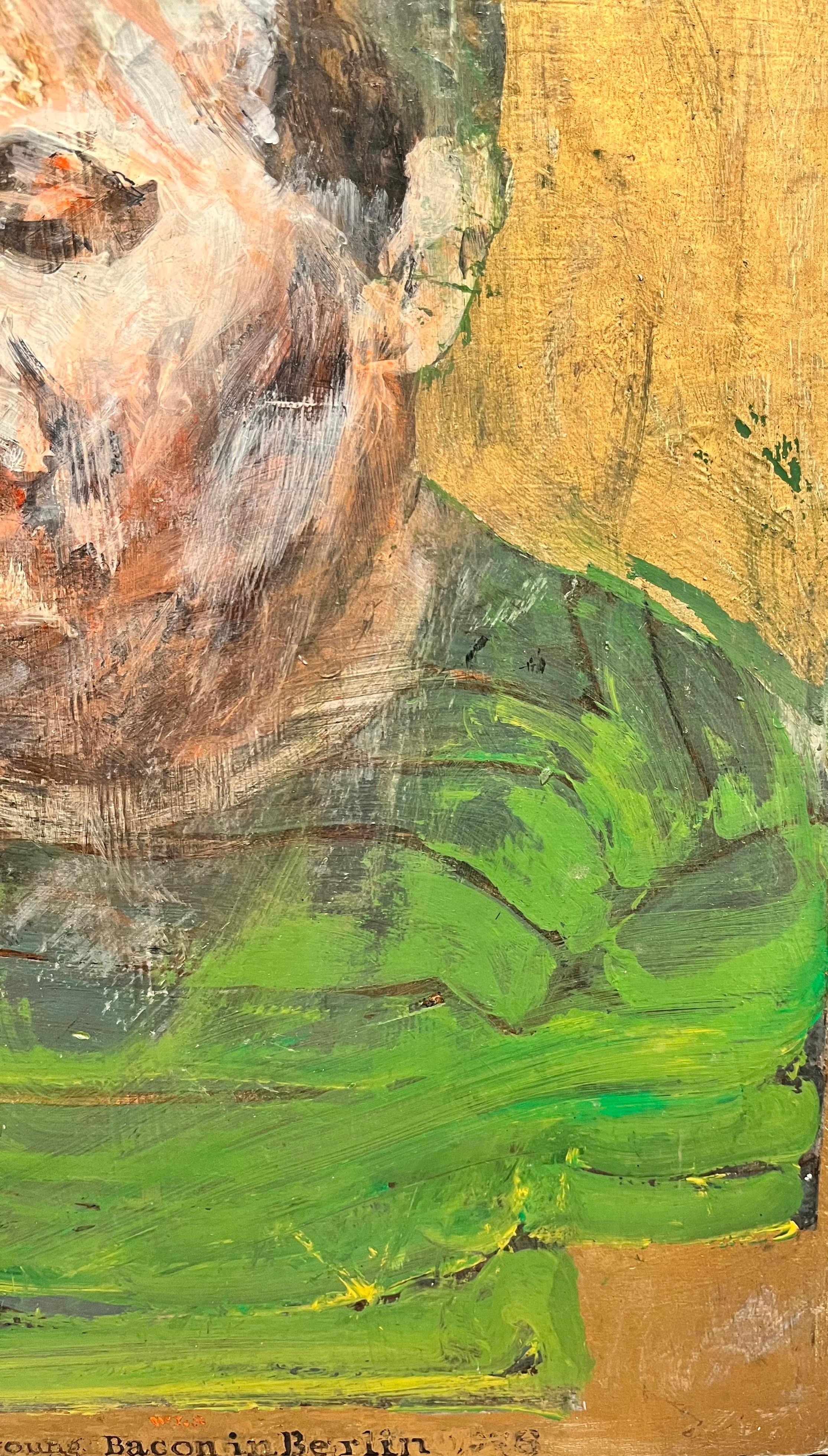 Junges Porträt von Francis Bacon in Berlin (Gold), Portrait Painting, von Whitney Lee Savage
