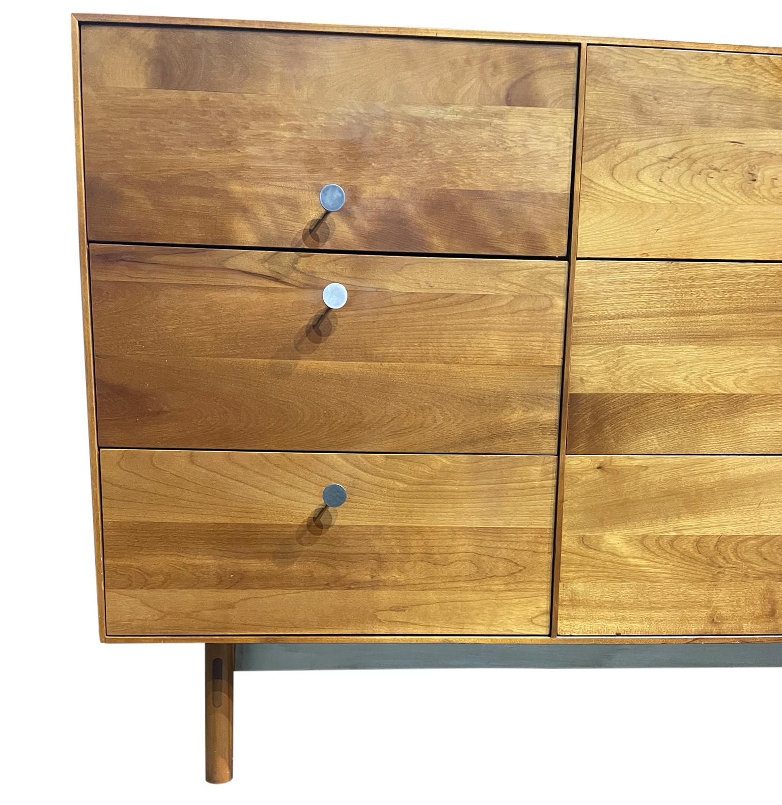 Woodwork Whitney Mid-Century Modern Solid Birch 6 Drawer Dresser Nickel Pulls