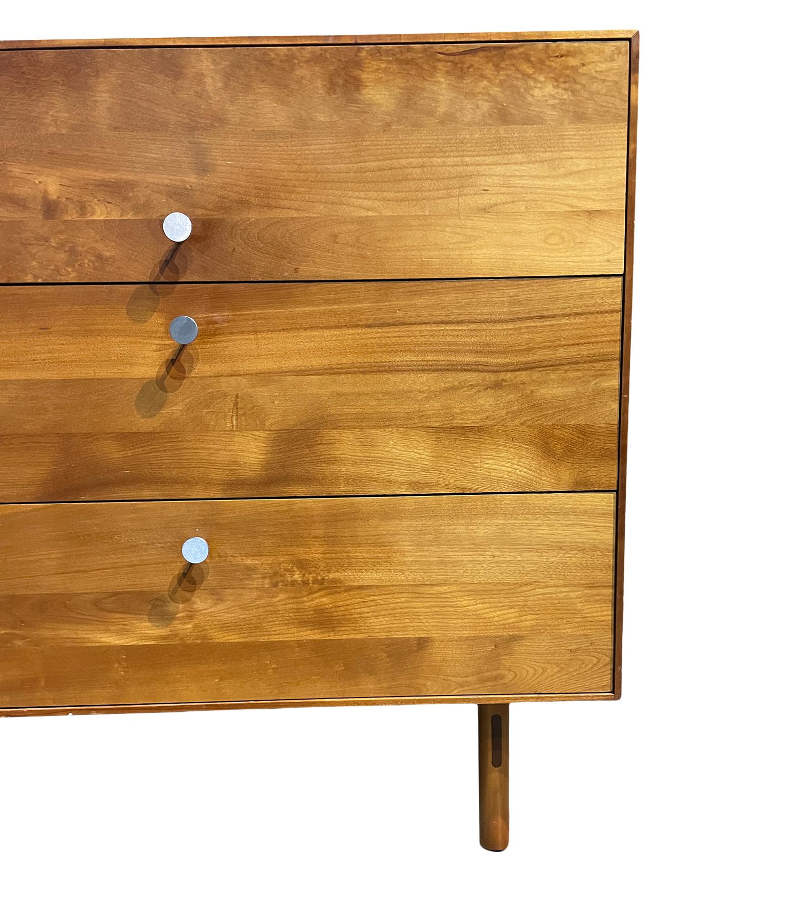 Whitney Mid-Century Modern Solid Birch 6 Drawer Dresser Nickel Pulls In Good Condition In BROOKLYN, NY