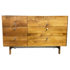 Whitney Mid-Century Modern Solid Birch 6 Drawer Dresser Nickel Pulls