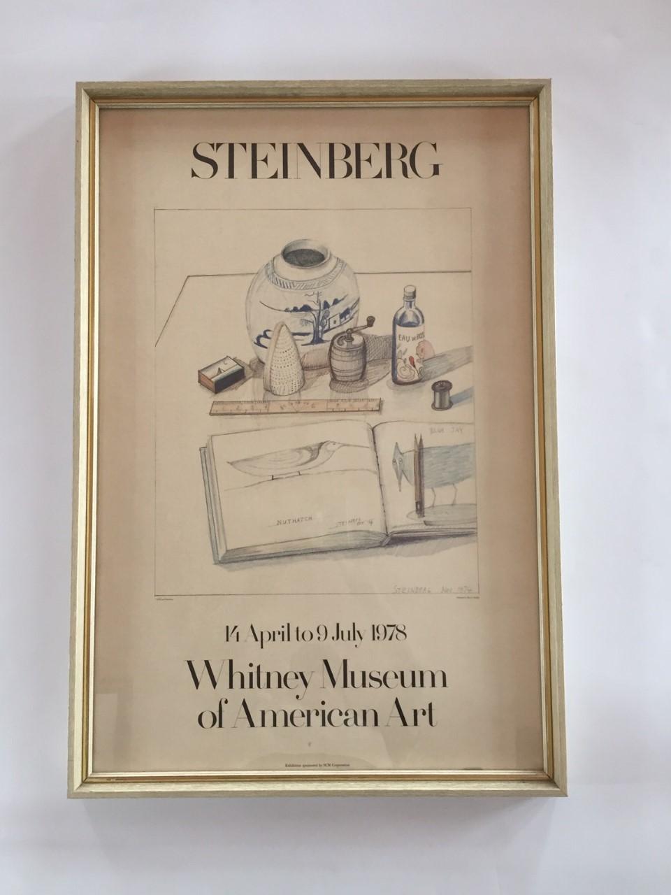 Paper Whitney Museum of Art Framed Lithograph 1978 Saul Steinberg Exhibit