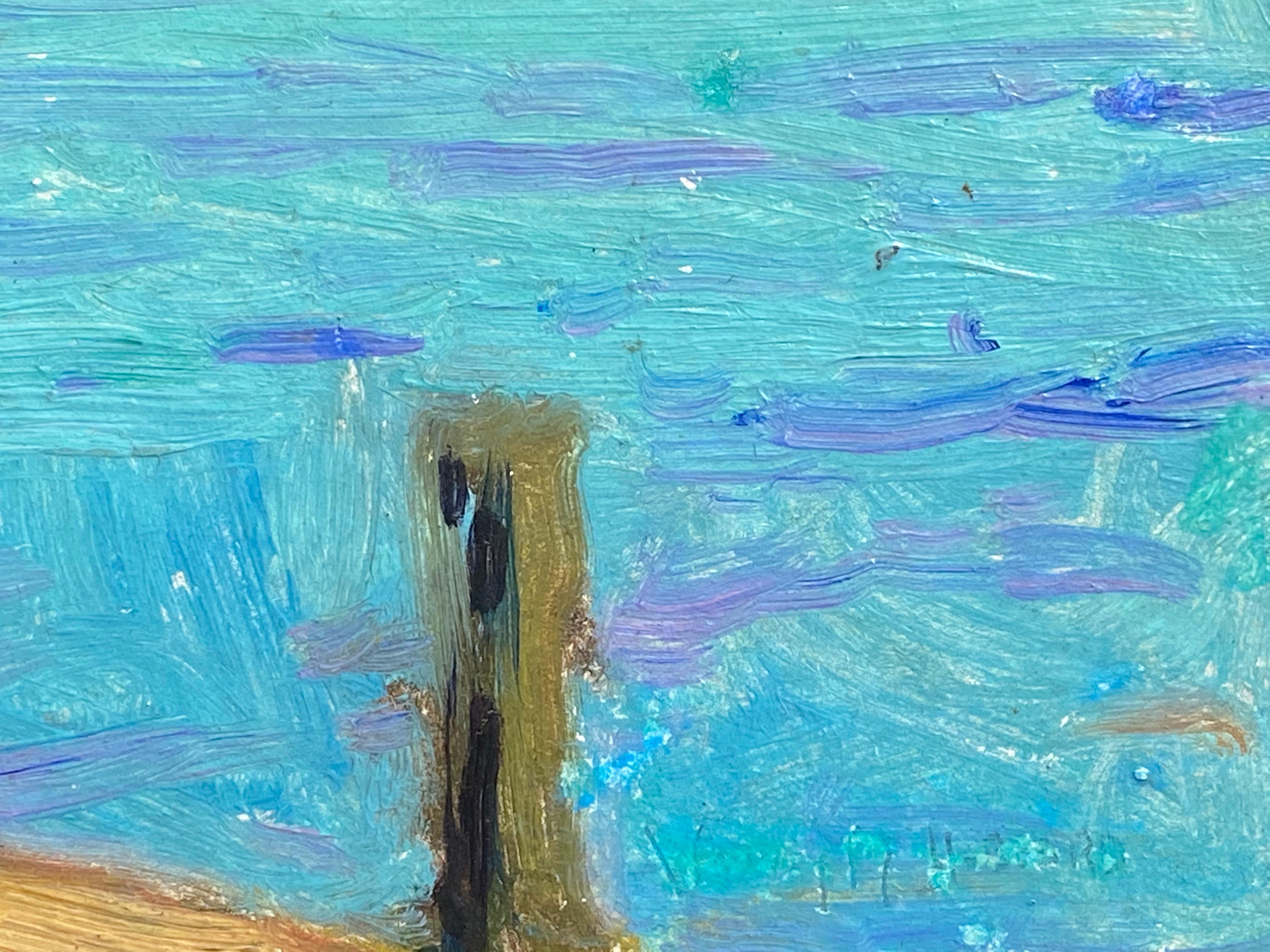 Tankeurs à huile - Bleu Landscape Painting par Whitney Myron Hubbard