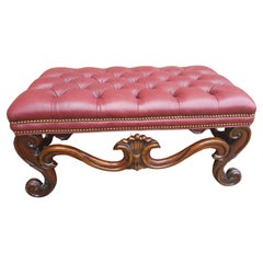 Whittemore-Cherrill Mahogany Brass Nail Trims & Maroon Leather Upholstered Bench